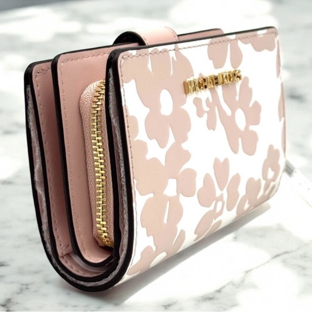 Michael Kors Medium Jet Set Travel Zip Chain Bifold Wallet Powder Blush Multi - Picture 4 of 9